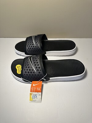Nike Benassi Solarsoft Men's Size 16 Slides Sandals Black White 443890-001
