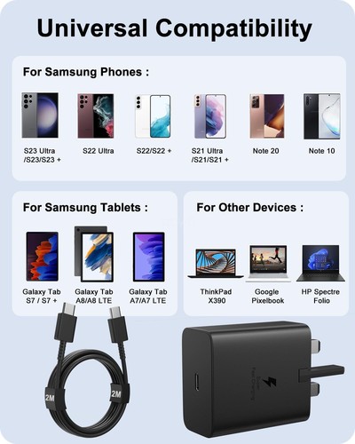 45W Super Fast Charging Charger Adapter 6Ft Cable For Samsung S25 S24 S23+ Ultra - Picture 7 of 8