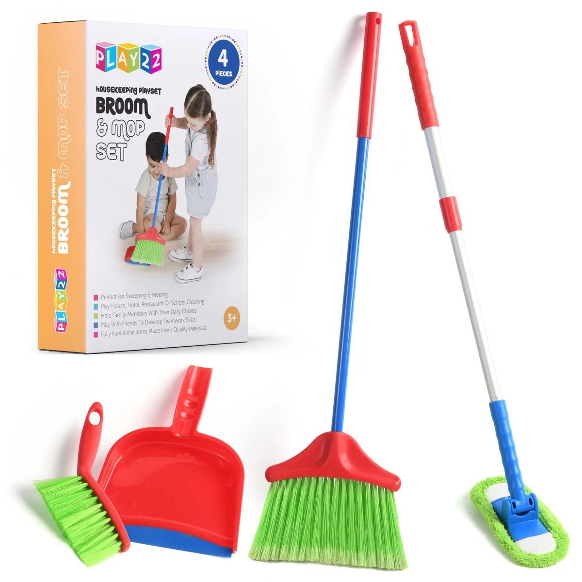 Toy Cleaning Set 4 pieces Includes Broom Mop Brush Dust Pan