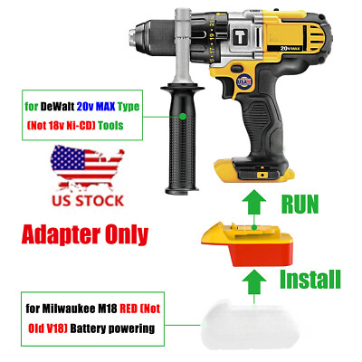 1x Adapter for DeWalt 20v MAX Tools, Fits Mil.waukee RED Battery to Power Tools