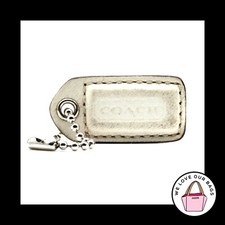 1.5" VINTAGE COACH White  Saddle Leather Nickel Fob Bag Charm Keychain Hang Tag