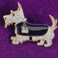 Scottie Dog Terrier Brooch by BJ Black Enamel Diamanté Vintage Jeweller