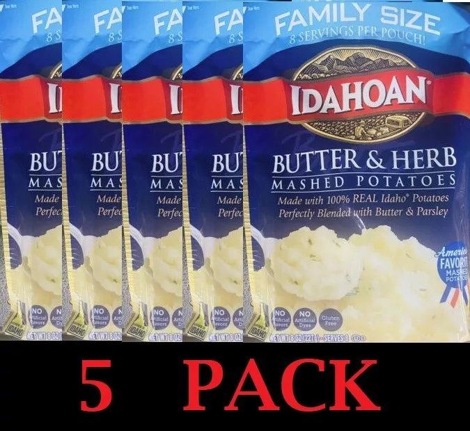 5x Idahoan Butter & Herb Mashed Potatoes 8 oz FAMILY SIZE Packet - 5 PACK