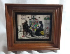 Framed Silhouette Reverse Painting Colonial Interior COZY EVENING  C&A Richards