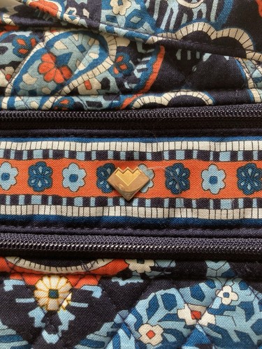 Vera Bradley Purse Blue W/ Multi Color Paisley & Flowers Many Zipper Pockets - Picture 9 of 10
