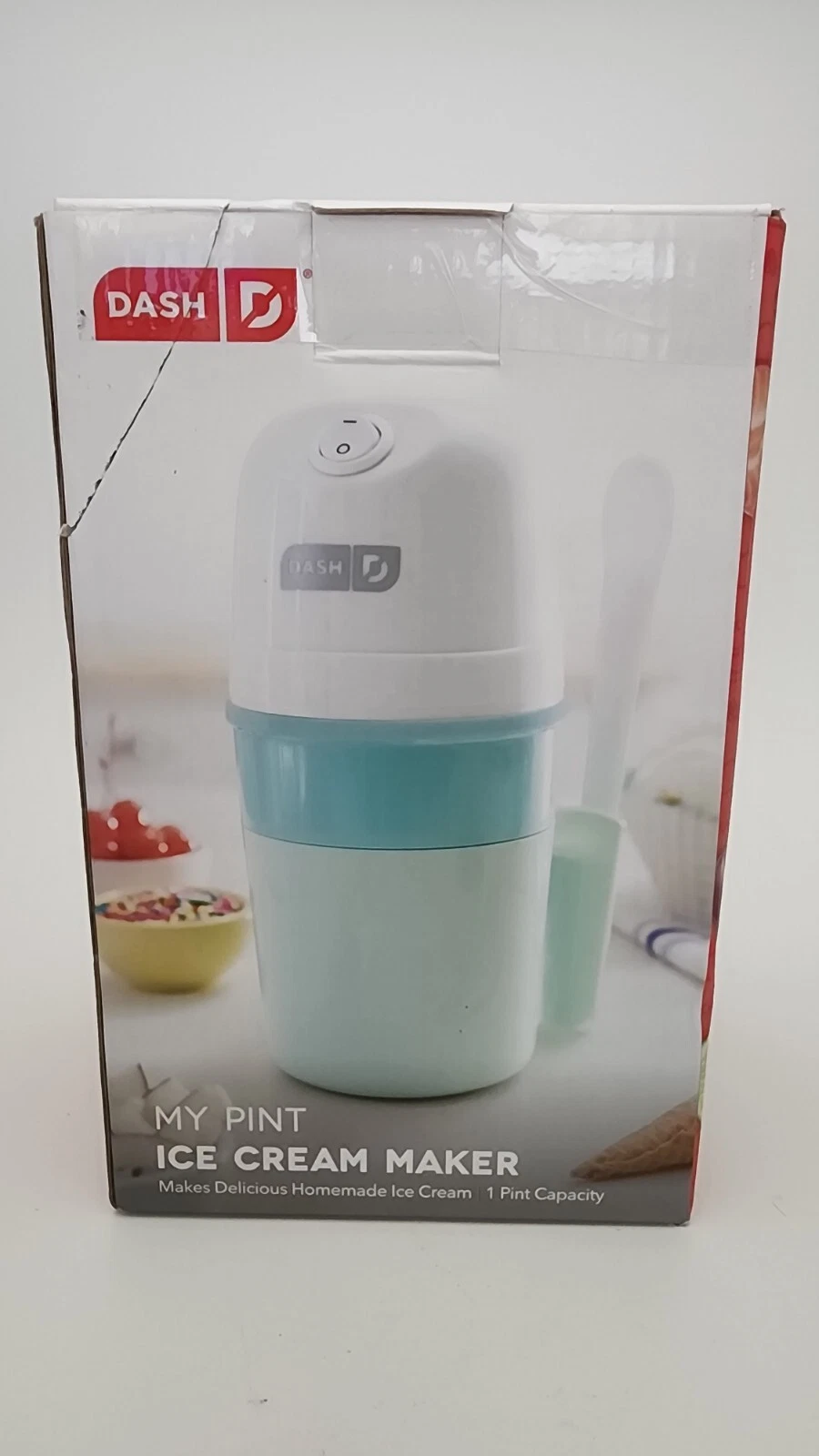 Dash My Pint Ice Cream Yogurt Sorbet Maker Aqua & White With Mixing Spoon New