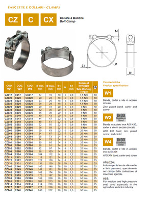 Bolt hose clamp robust (choose hose diameter upto 100, type, pack),Italy