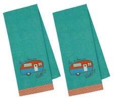 2 Camping Dish Towels with RV Camper Cotton Kitchen Towel - Hiker Travel Trailer