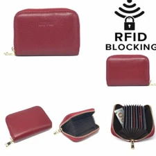 RFID Blocking Security Leather Mini Wallet Card Cash Holder-Drak Red