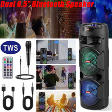 Dual 6.5" Bluetooth Party Speaker Portable Loud Stereo Bass DJ Mic FM AUX System