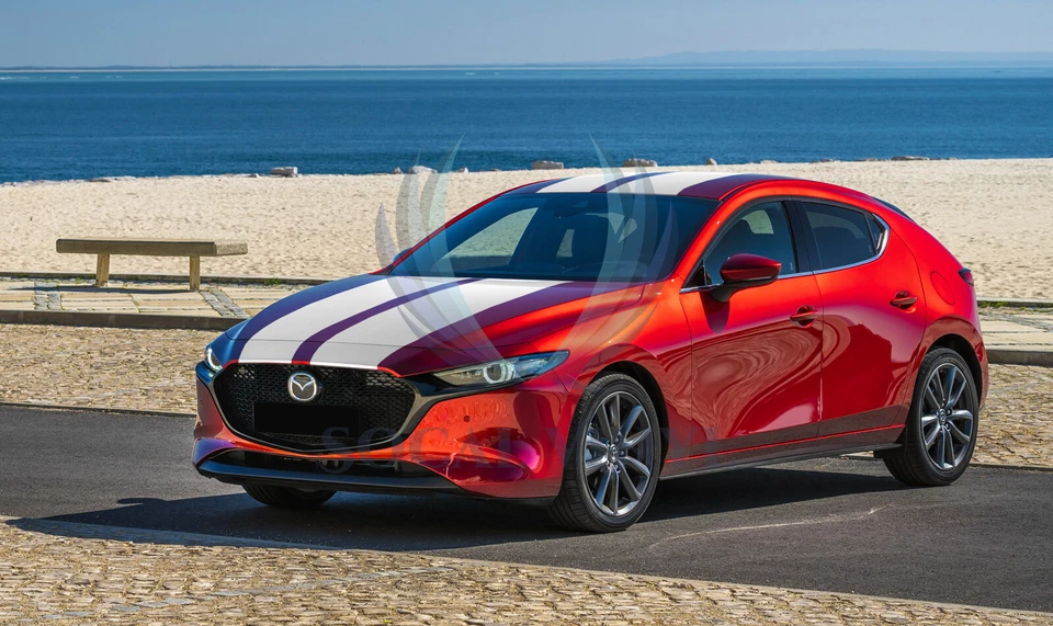 Pegatina envolvente de vinilo color mate rayas carreras para Mazda 3 rayas 10 pies/20 pies Foto 3 de 4