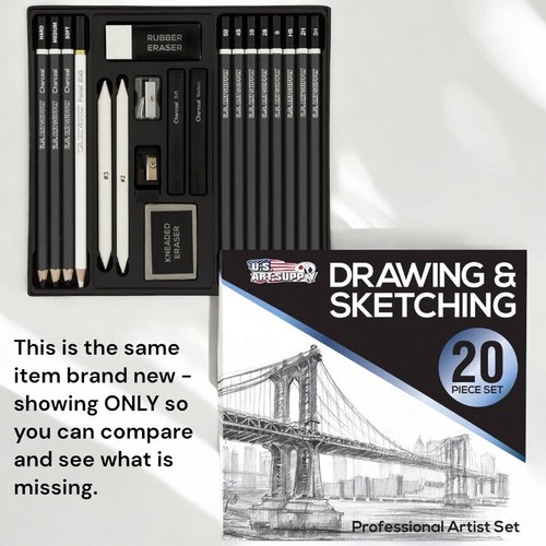 U.S. Art Supply 20 Piece Drawing & Sketching Set, Artist Supplies, Charcoal - Picture 9 of 9