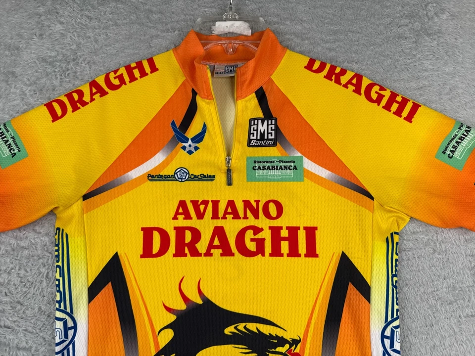 Camiseta deportiva de ciclismo SMS Santini adulto mediana amarilla naranja Aviano Draghi cremallera 1/4 Foto 4 de 4