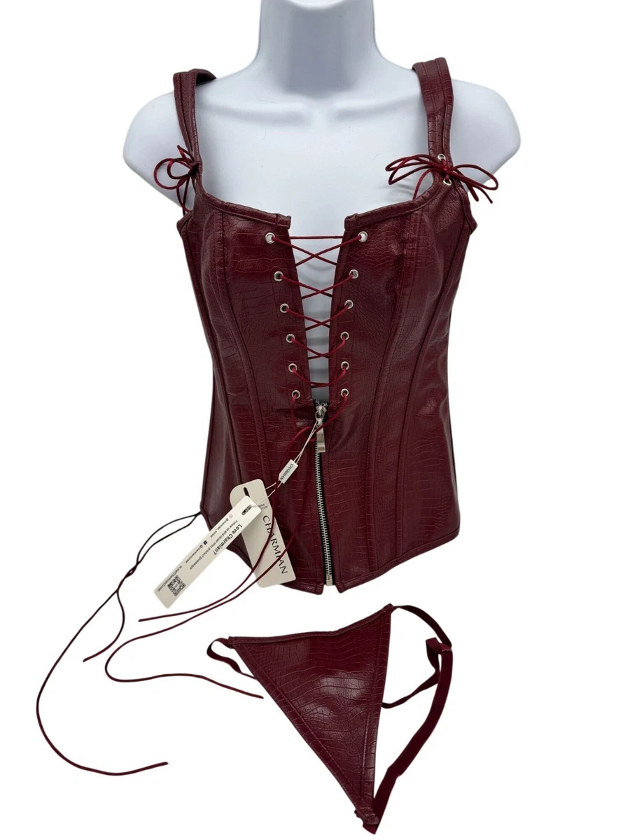 Niiyyjj Push Up Women Faux Leather Bustier Fancy Dress Zipper Corset