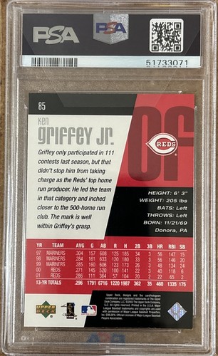 Ken Griffey Jr 2002 UD Diamond Connection #85 - PSA 9 - Cincinnati Reds (Pop 2) - Picture 2 of 2