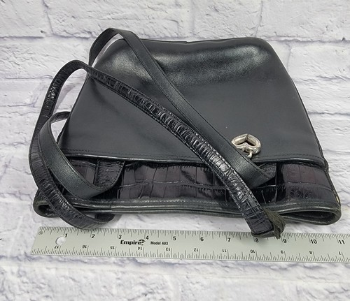 Vintage Brighton Black Leather Shoulder Bag Purse Heart Charm Croc Snake 129807 - Picture 16 of 16