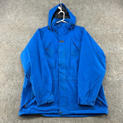 Helly Hansen Jacket Mens L Blue Parka Rain Coat Hooded Full Zip Ski Snow Tech