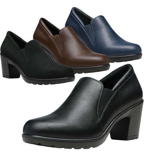 Women Office Work Slip On Pump Shoes Low Chunky Heel Round Toe Pump Shoes