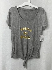 Nel+Lo Active Women’s T-Shirt Size Large Gray Tied Bottom "Warrior Not Worrier"