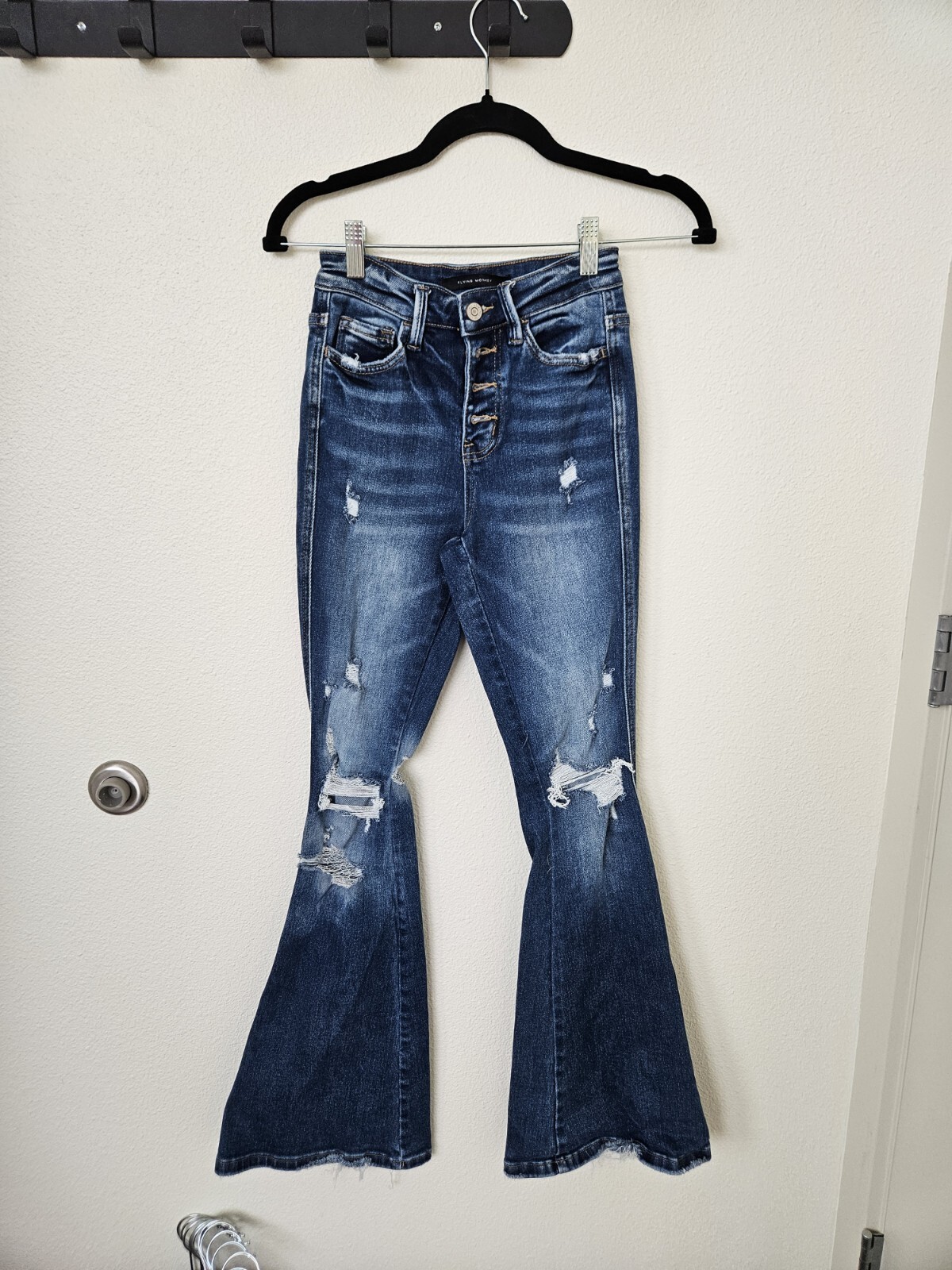 EEUC FLYING MONKEY Womens Size 22 High Rise Flare Stretch Button Fly Distressed