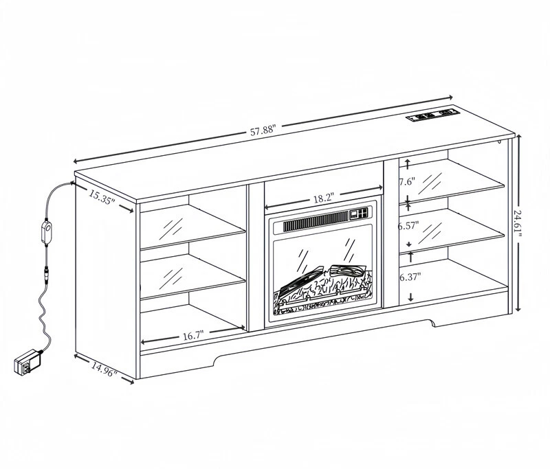 Fireplace TV Stand w/LED Lights &18" 3D Electric Fireplace for Tvs up to 60"Oak - Image 2 of 4