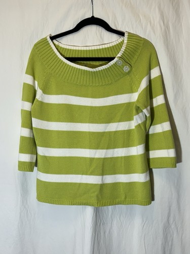 Simply Vera Vera Wang Sweater Line Green With White Stripe K25 - Picture 1 of 5