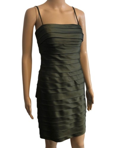 Calvin Klein Satin Sheath Dress Sz 2 Stretch Bandage Pleats Cocktail Party EUC - Picture 4 of 13