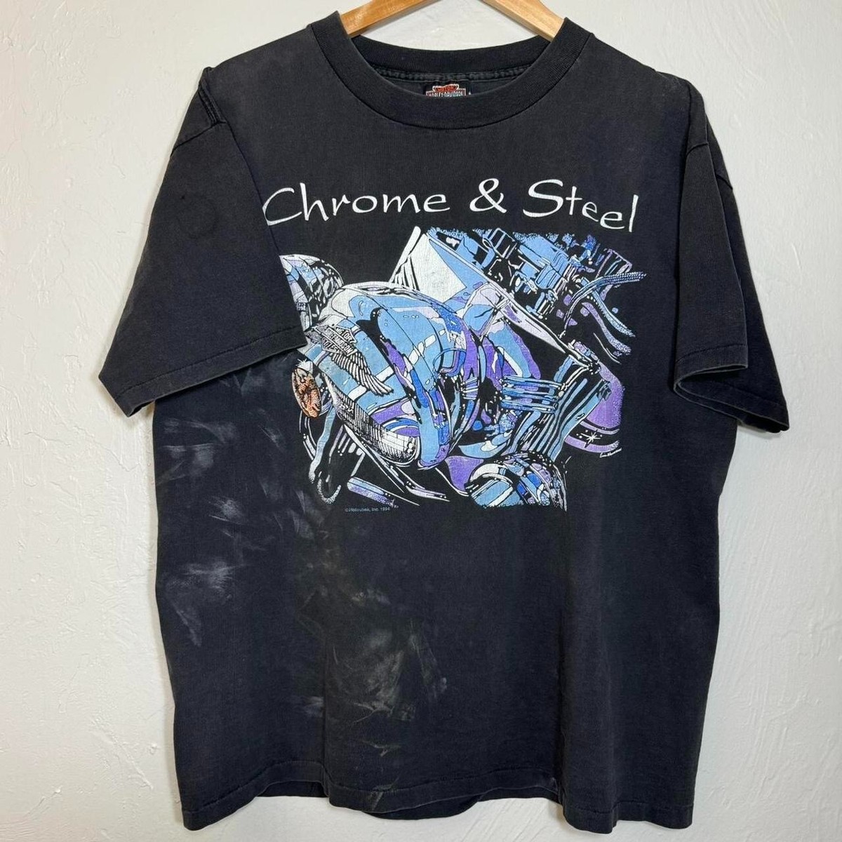 Vintage 90s Large Harley Davidson Chrome & Steel Faded