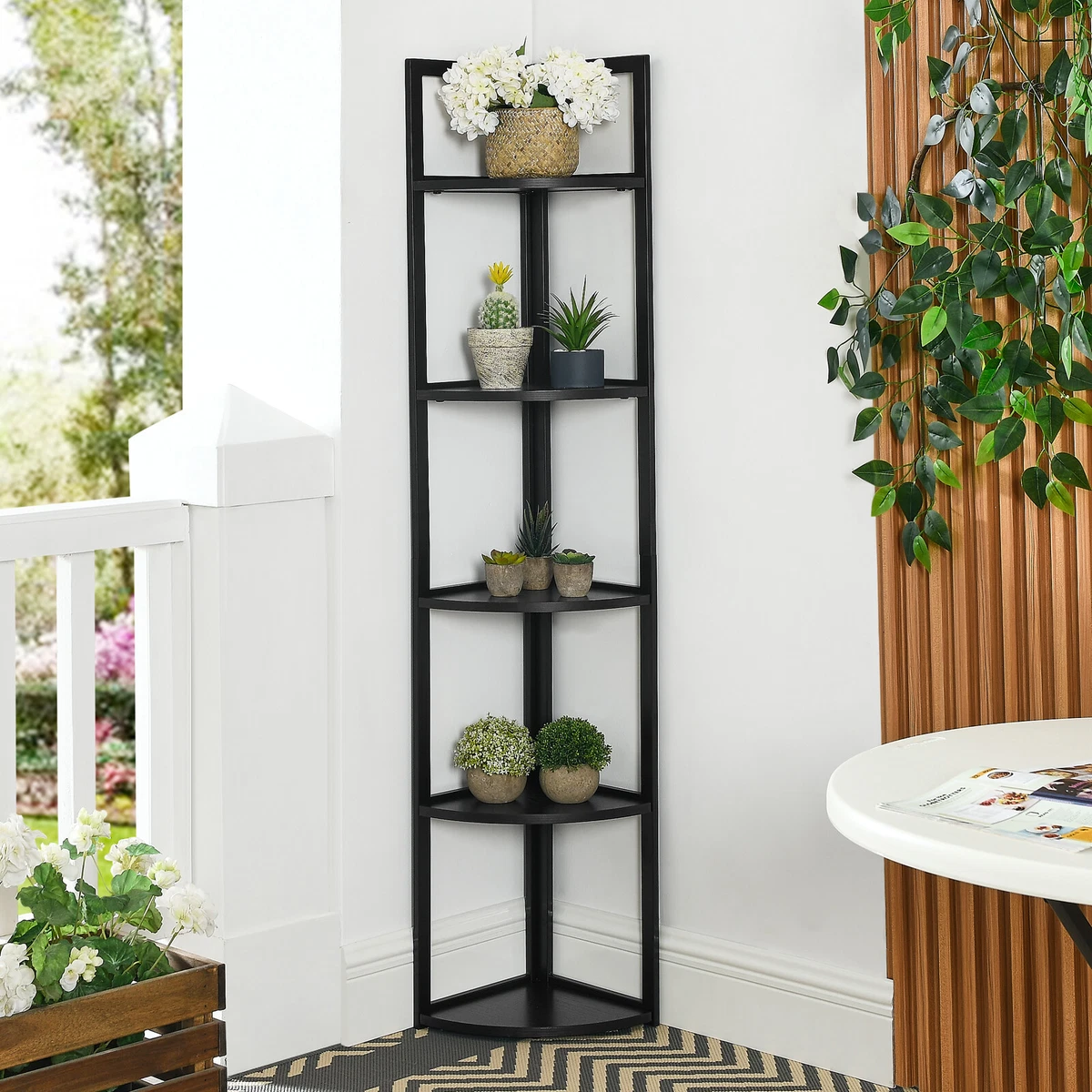 5 Tiers Corner Shelf Stand Wood Display Storage Rack Home