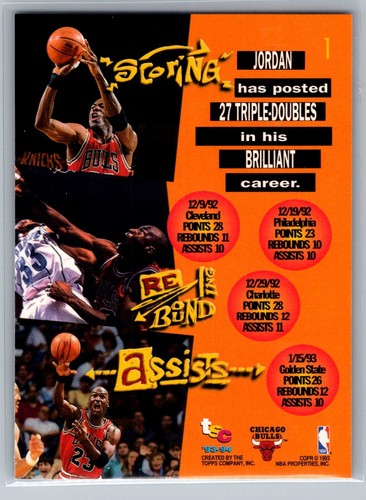 1993-94 Topps Stadium Club - Triple Double Michael Jordan #1 - HOF NM-MT - Picture 2 of 2