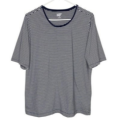 Lands End Shirt Womens 1X Blue Short Sleeve Top Striped Sailor Nautical Beach