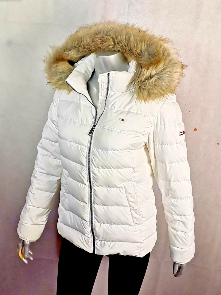 TOMMY HILFIGER DAMEN KAPUZEN STEPPJACKE DAUNEN JACKE DESIGNER FELL SEXY M 38/40