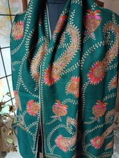 GREEN kashmiri HAND EMBROIDERED JAAL SHAWL PASHMINA 100 Cashmere MICRO