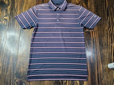 Dunning Golf Men's Polo Shirt M Navy Pink White Striped Performance Stretch