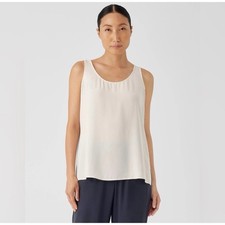Eileen Fisher Silk Georgette Crepe Scoop Neck Tank Top 100 Silk Size Small