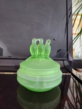 Vtg LE Smith 3 green Birds Satin Uranium Powder Box