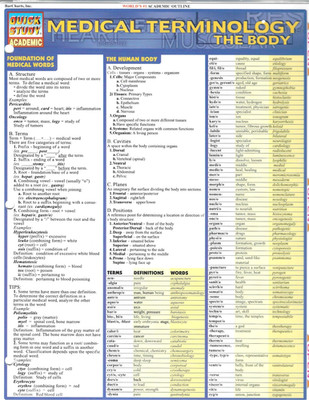 MEDICAL TERMINOLOGY THE BODY QUICK STUDY ACADEMIC CARD