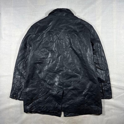 Gap Vintage Leather Car Coat XL Black Cowhide 00s Men's Outerwear