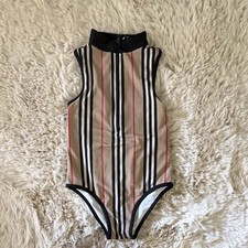 Burberry Authentic Girls Beige Striped One-Piece Swimsuit Full Zip, Size 8Y