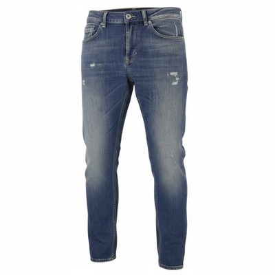 DONDUP George Skinny Fit Men Jeans W32 Blue Whiskers Faded Distress Buttoned