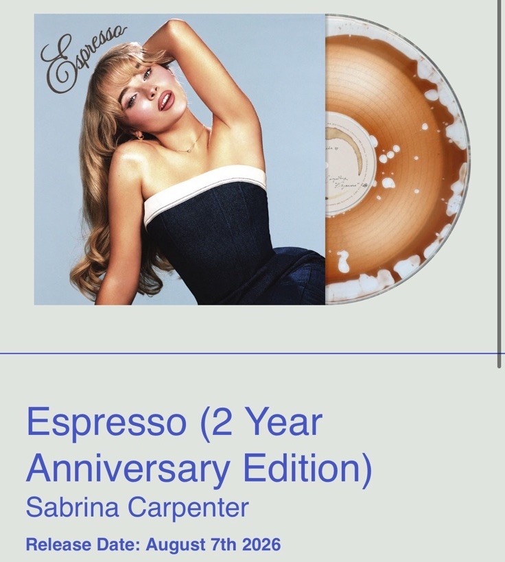 Sabrina Carpenter Espresso 2 Year Anniversary Brown White Vinyl LP
