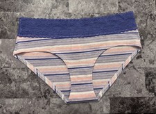 NWT VICTORIA'S SECRET SMALL BLUE ORANGE STRIPE LACE BAND RARE HIPHUGGER PANTIES