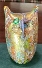 Vintage Murano Millefiori Art Glass Owl 3.75" Figurine Gold Aventurine Italy