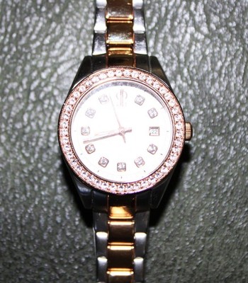 Jennifer Lopez  Clear Rhinestones Wrist Watch Silver Gold Tone 6.5 Works