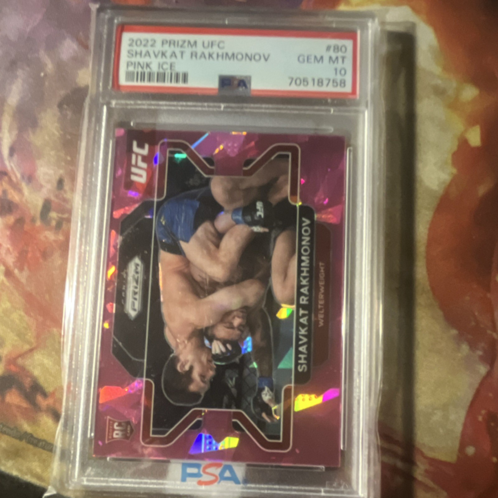 Panini Prizm 2022 UFC Shavkat Rakhmonov #80 Pink Ice Prizm Rookie PSA 10