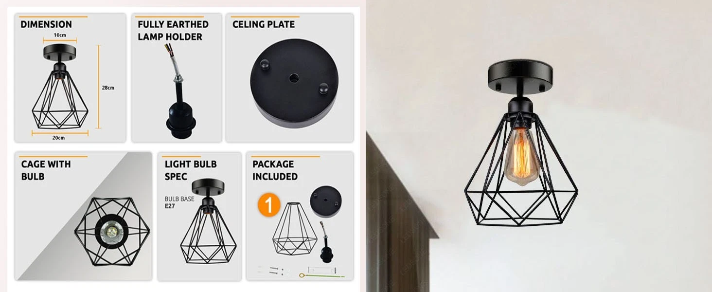 Modern Ceiling Light Shade - Dimensions