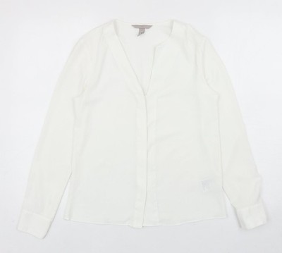 H&M Damen weiß Polyester Basic Knopfleiste Größe 6 V-Ausschnitt
