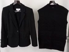 M&S Per Una Women's Blazer & Vest Size 8/S Black Responsible Cotton Blend NEW F2