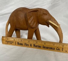 Hand Carved Wood Elephant with Tusks