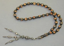Black Coral Inlaid Sterling & Amber Yusr Rosary Prayer Beads Islam 53G ESTATE